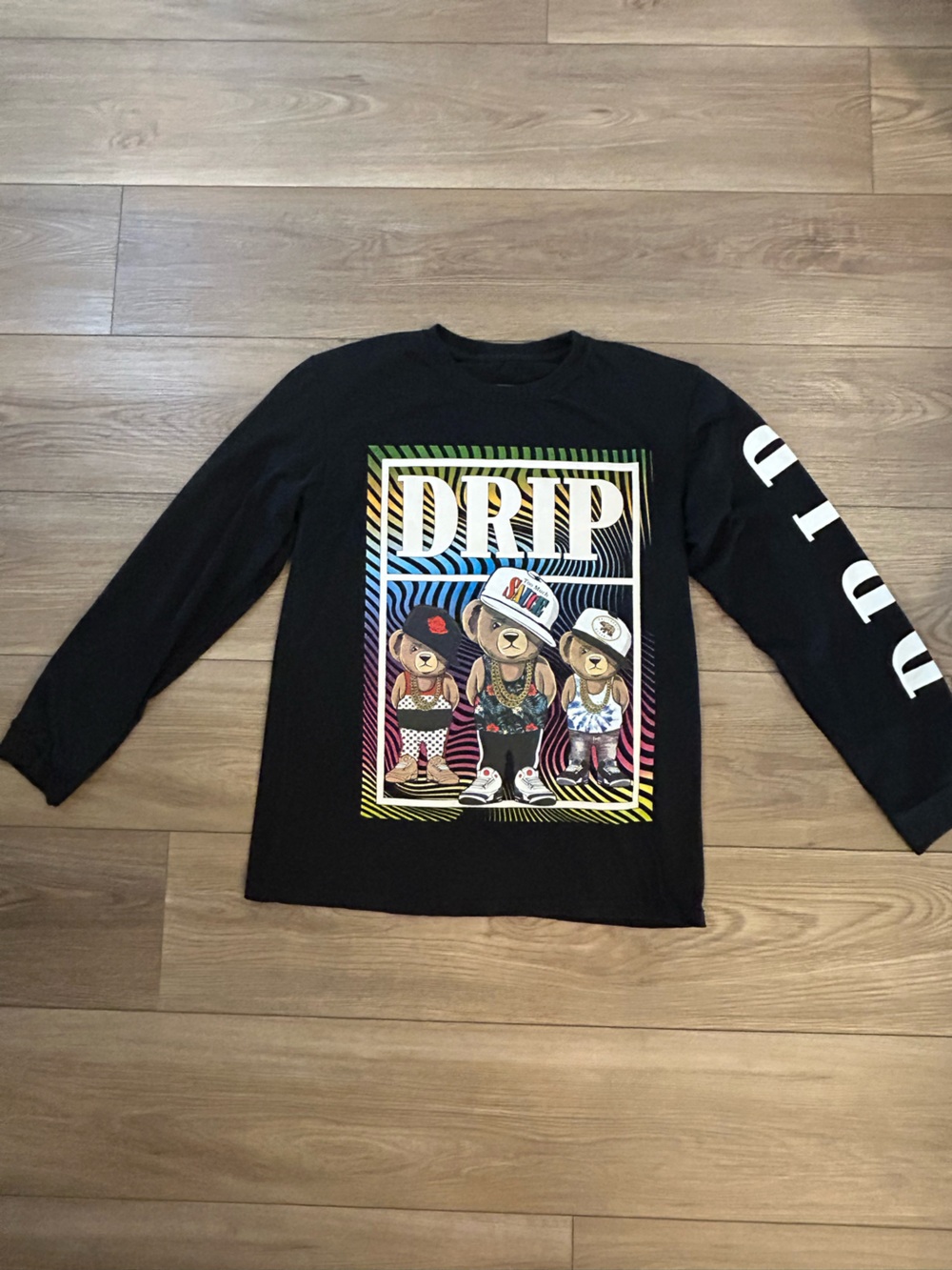 Bailey Apparel Drip Teddy Bear Graphic Long Sleeve Tee Black Unisex Child L